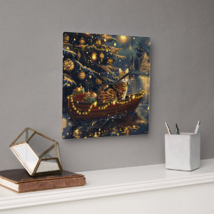 Relógio Quadrado Bengala Cat Natal Viagem Festiva