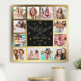 Relógio Quadrado Besties de Colagem de Fotografias Personalizadas D