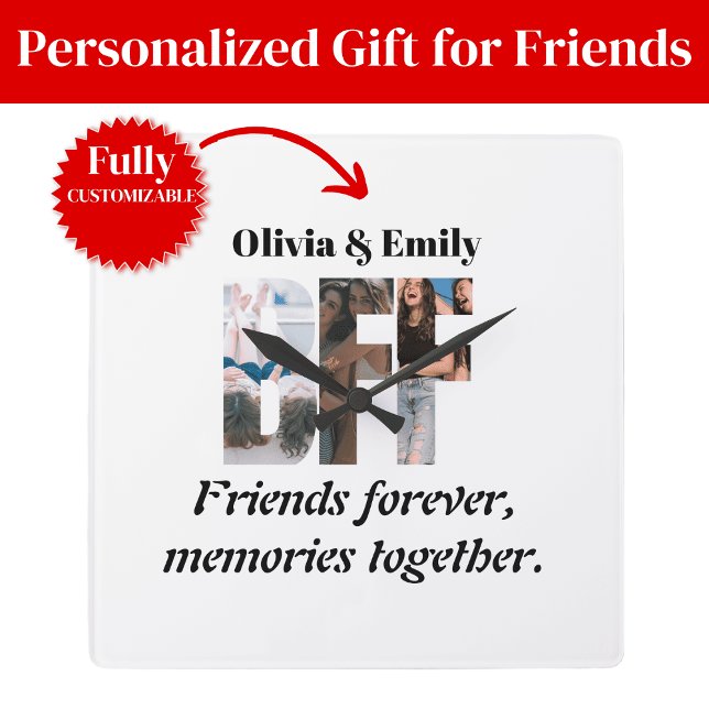 Relógio Quadrado BFF Photo Wall Clock – Personalized Gift (BFF Photo Wall Clock Personalized Gift)