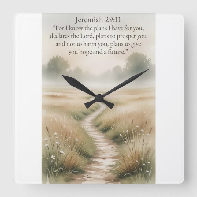 Relógio Quadrado Bible Jeremiah 29:11 Christian Wall Clock (Frente)