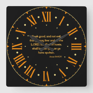 Relógio Quadrado Bíblia Amos 5:14 KJV Verso II Numeral Romano