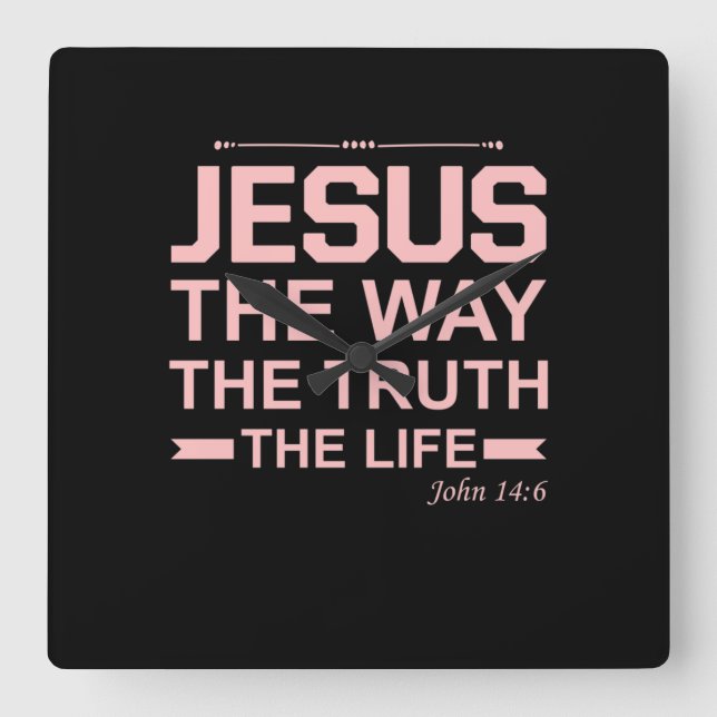 Relógio Quadrado Bíblia Cristã Verse Jesus Way Truth Life (Frente)