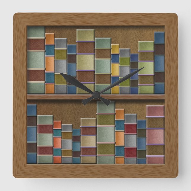 Relógio Quadrado Biblioteca das espinhas do livro da biblioteca do (Frente)