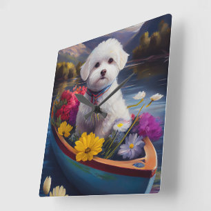 Relógio Quadrado Bichon Frise em uma Paddle: Uma Aventura Cênica