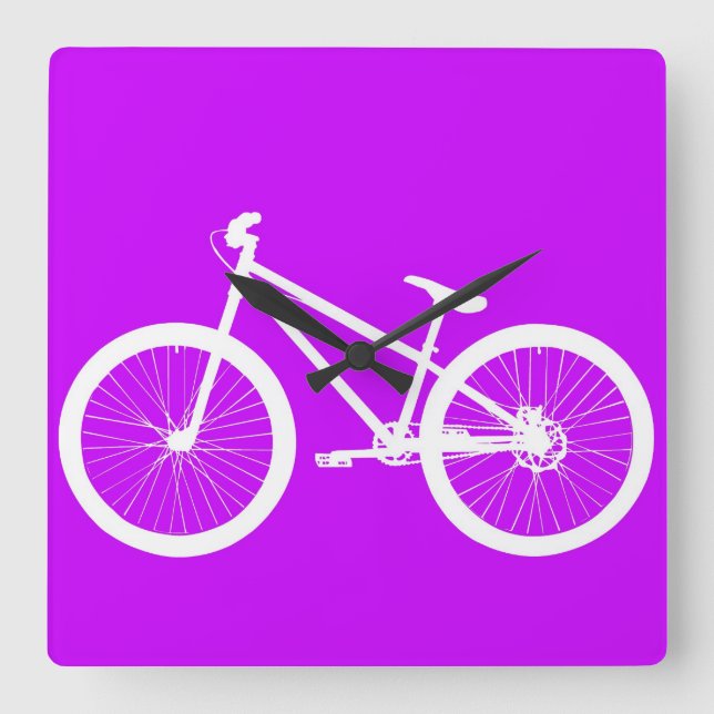 Relógio Quadrado Bicicleta Branca em Púrpura (Frente)