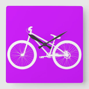 Relógio Quadrado Bicicleta branca no roxo