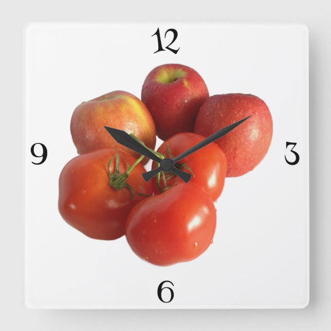 Relógio Quadrado Big Apples and Tomatoes Wall Clock (Frente)