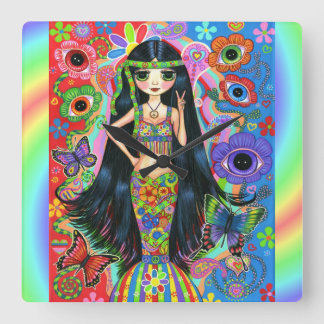 Relógio Quadrado Big Eye Hippie Mermaid Girl Sign 1960