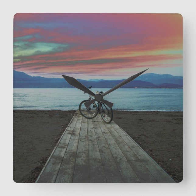 Relógio Quadrado Bike On Pier | GRÉCIA (Frente)