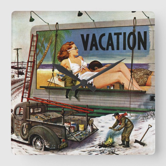 Relógio Quadrado Billboard Painters in Winter by Stevan Dohanos (Frente)
