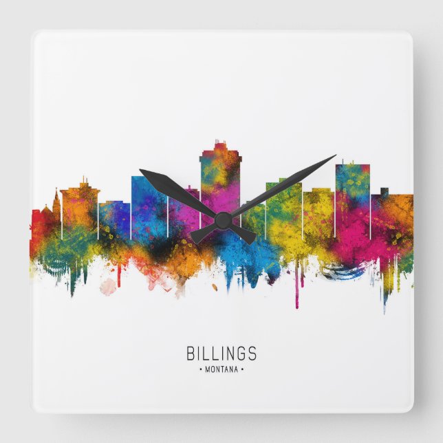 Relógio Quadrado Billings Montana Skyline (Frente)