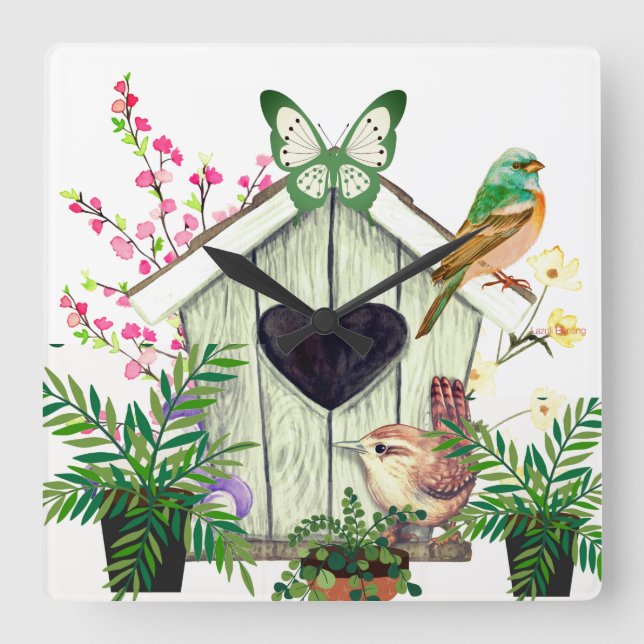 Relógio Quadrado Bird House Square Wall Clock (Frente)