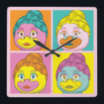 Relógio Quadrado Birdy Pop Art<br><div class="desc">A imagem icônica da Sra. Birdy é apresentada em 4 matizes coloridos elétricos nesta Pop, design.. inspirada na Arte.</div>