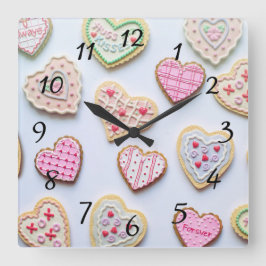 Relógio Quadrado Biscoitos do dia de os namorados