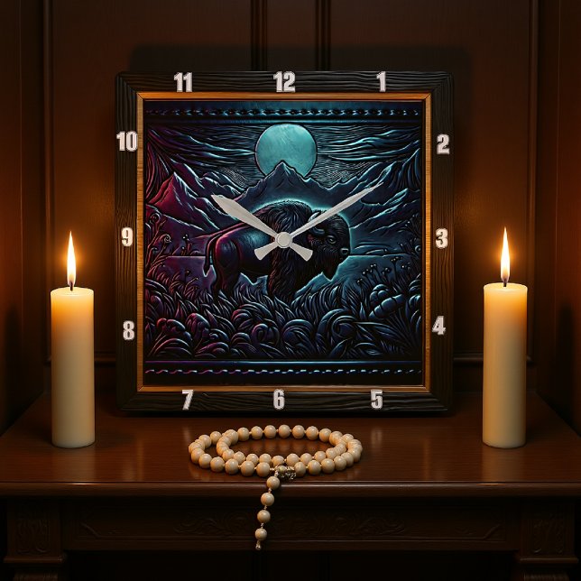 Relógio Quadrado Bison Buffalo Midnight Bison (Criador carregado)