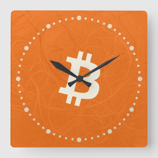 Relógio Quadrado Bitcoin Classic Laranja (Neurônio) (Frente)