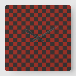 Relógio Quadrado Black and Deep red checkerboard pattern