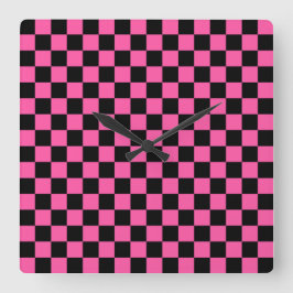 Relógio Quadrado Black and pink checkerboard pattern