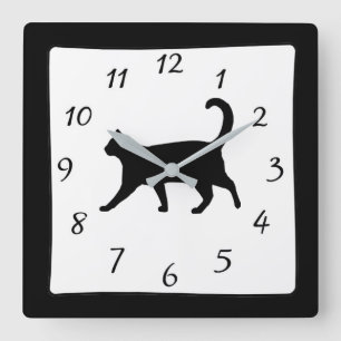 Relógio Quadrado Black and White Cat Clock