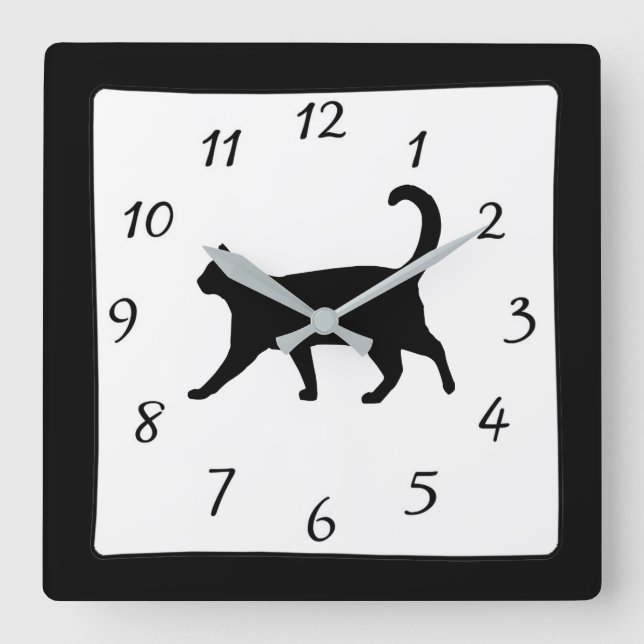 Relógio Quadrado Black and White Cat Clock (Frente)