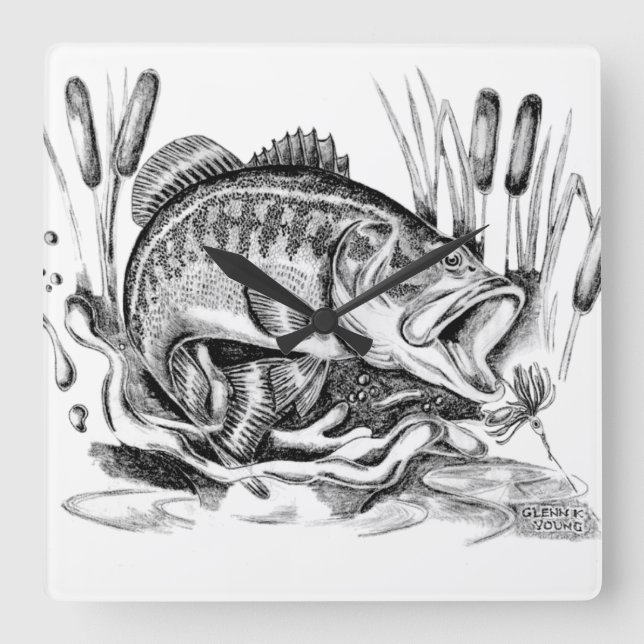 Relógio Quadrado Black bass (Frente)