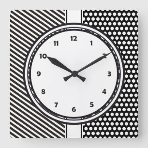 Relógio Quadrado Black Dts & Stripes Grid + seu backgr. & texto