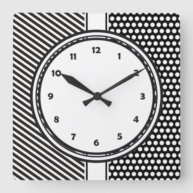 Relógio Quadrado Black Dts & Stripes Grid + seu backgr. & texto (Frente)