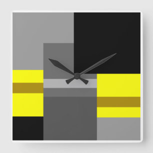 Relógio Quadrado Black, gray and yellow bauhaus geometry