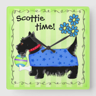Relógio Quadrado Black Scottie Terrier Dog Personalizado Verde