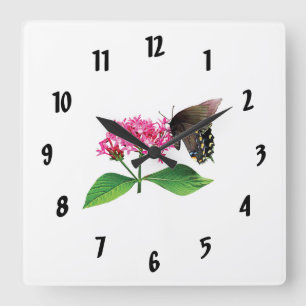 Relógio Quadrado Black Swallowtail on Pink Lantana