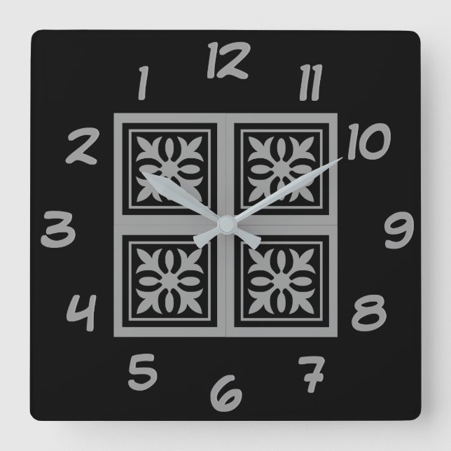 Relógio Quadrado Black Tiles - Turn Back the Time Backwards Clock (Frente)