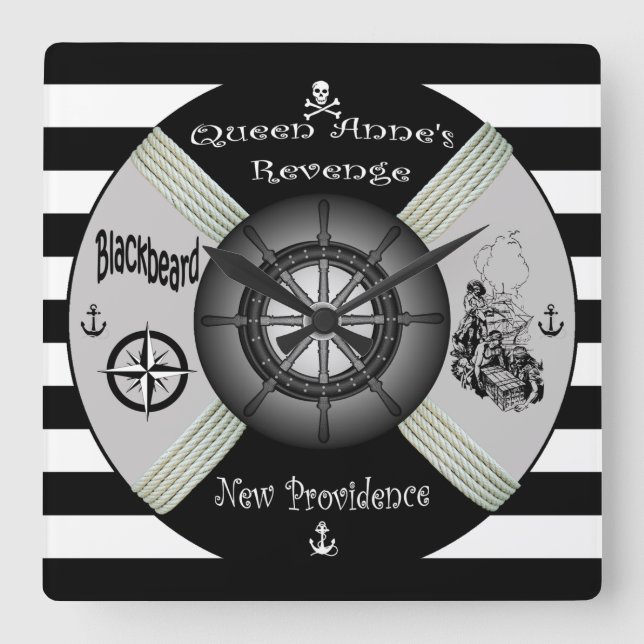 Relógio Quadrado Blackbeard ~Queen o ~Pirate~Life-anel da vingança (Frente)