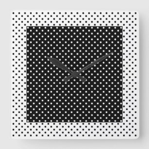 Relógio Quadrado Bloco de Cores Vintage Preto e Branco com Bolinhas