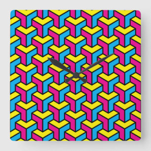 Relógio Quadrado Bloco de Ilusão Óptica Geométrica CMYK Brold Vibra