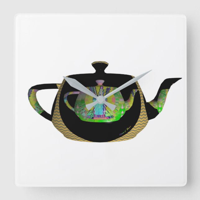 Relógio Quadrado Blocos Arco-íris Negros (Frente)