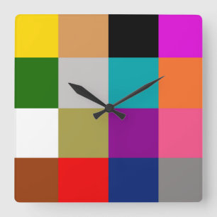 Relógio Quadrado Blocos de Cores Coloridos e Destacados Padrão de D