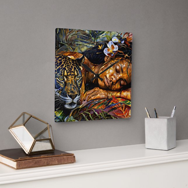 Relógio Quadrado Bloom De Jaguar - Mulheres Na Amazônia (Escritório)