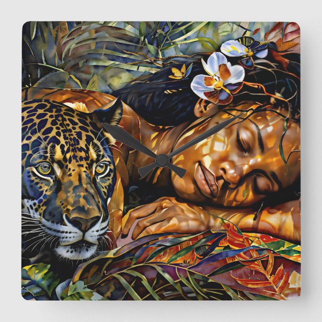 Relógio Quadrado Bloom De Jaguar - Mulheres Na Amazônia (Frente)