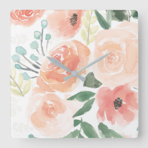 Relógio Quadrado Blooming Delight   Pastel Peach