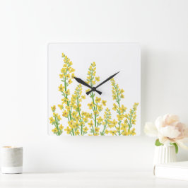 Relógio Quadrado Blooms Florais de Citrina Moderna Amarelo