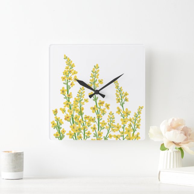 Relógio Quadrado Blooms Florais de Citrina Moderna Amarelo (Lar)