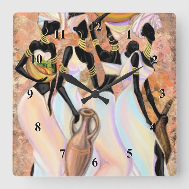 Relógio Quadrado Bloqueio de Mulheres Africanas (Frente)