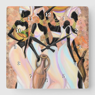 Relógio Quadrado Bloqueio de Muro Africano - Pintura de Estilo de A