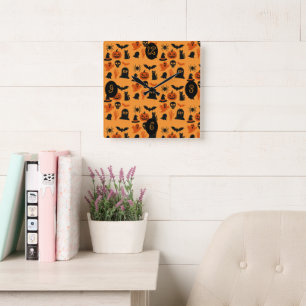 Relógio Quadrado Bloqueio de Muro de Halloween Spooky - Preto e Lar