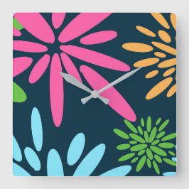 Relógio Quadrado Bloqueio de Parede das Flores Coloridas do Firewor