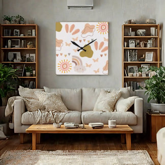 Relógio Quadrado Bloqueio de Parede do Estilo Boho