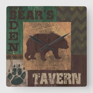 Relógio Quadrado Bloqueio Russo do Urso do Estilo de Lodge