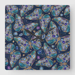 Relógio Quadrado Blue and Purple Geodes Geometric Pattern