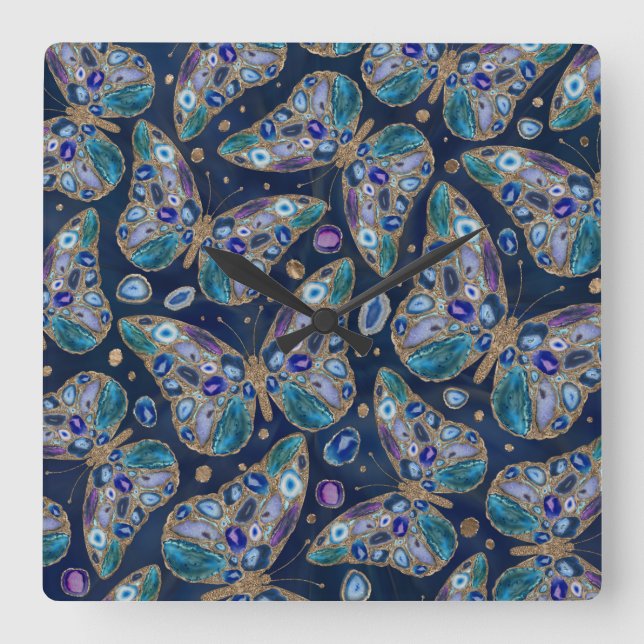 Relógio Quadrado Blue and Purple Geodes Geometric Pattern (Frente)
