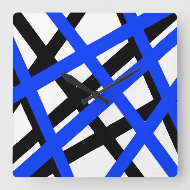 Relógio Quadrado Blue Black Stripe Geométrico (Frente)